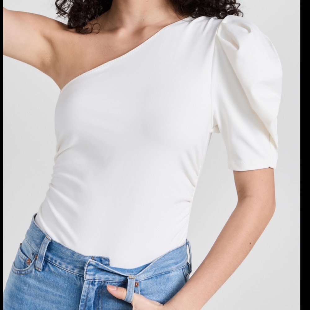 Free People Somethin Bout You One-Shoulder Puff Sleeve Bodysuit - Ivory M